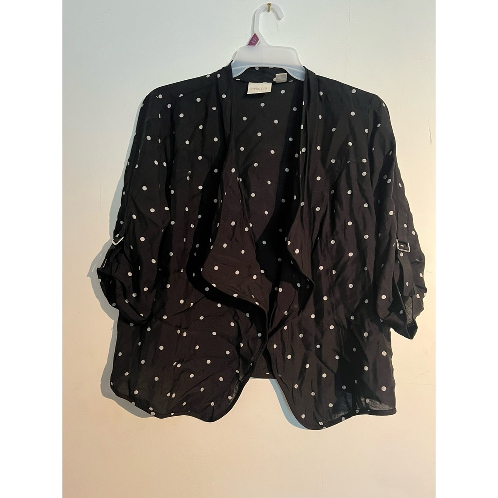 Chicos size 2 womens 12 blouse button down polka dot arm‎ accent